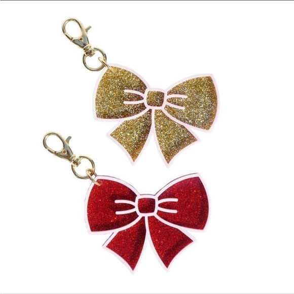 ๐ Stoney Clover Lane Acrylic Gold Glitter & Light Pink Bow Bag Charm Keychain - Picture 7 of 8